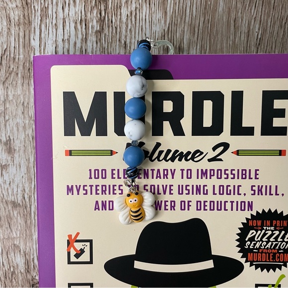 Bookmark Bee Blue Handcrafted Artisan Beaded Metal Journal Gift Read Book - Picture 3 of 3